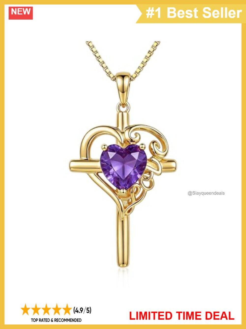 14K Gold Plated Heart Cross Necklace Birthstone Pendant Faith Jewelry Gift